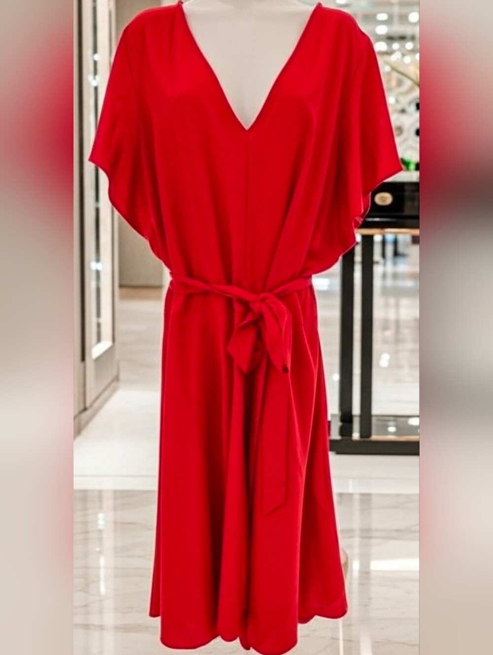 740 Lane Bryant Red Flutter Sleeve V-Neck Midi Dress - Plus Size 24